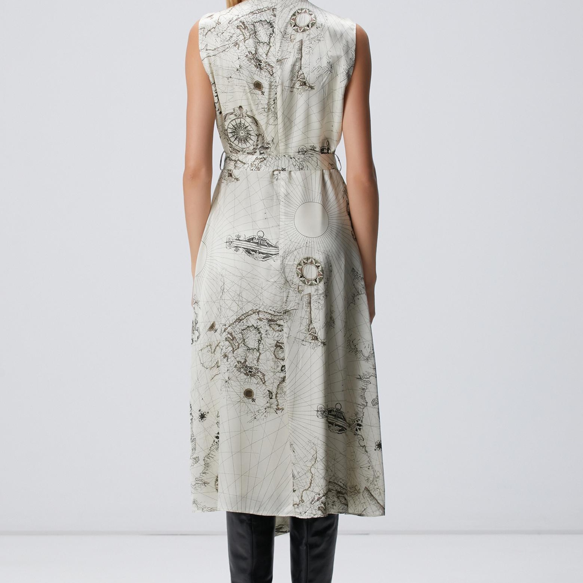 Network Kadın Limited Açık Bej Desenli İpek Karışımlı Elbise