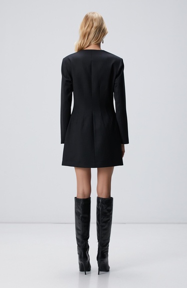  Network Kadın Siyah Mini Yün Elbise