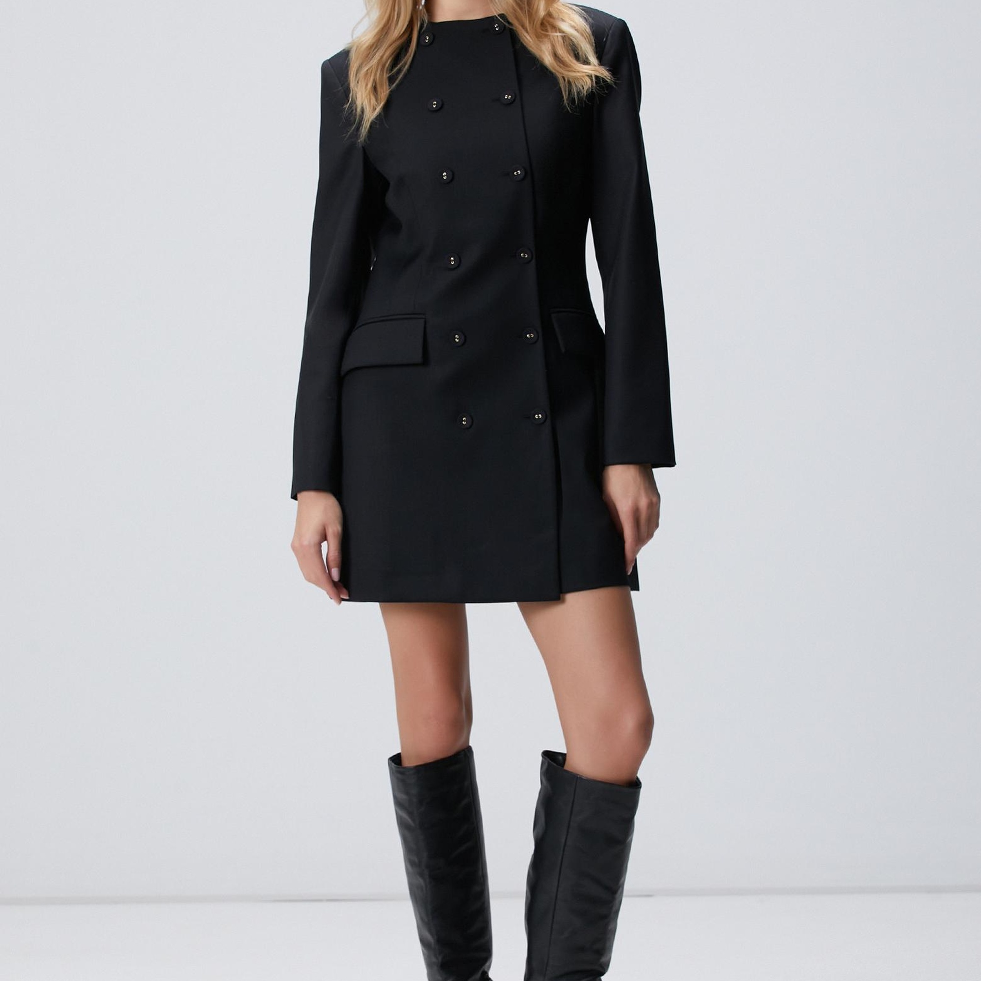 Network Kadın Siyah Mini Yün Elbise