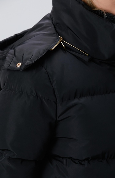  Network Kadın Siyah Kapüşonlu Kapitone Mont