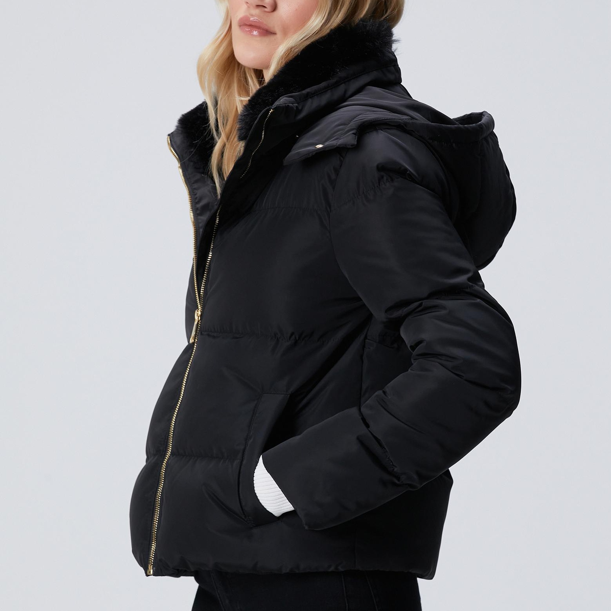 Network Kadın Siyah Kapüşonlu Kapitone Mont