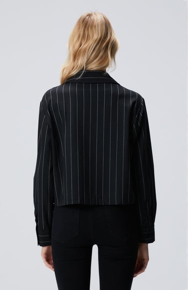  Network Kadın Siyah Çizgi Desenli Nakış Detaylı Gömlek