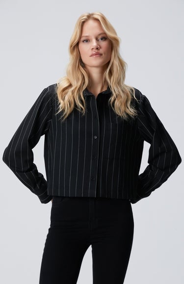  Network Kadın Siyah Çizgi Desenli Nakış Detaylı Gömlek