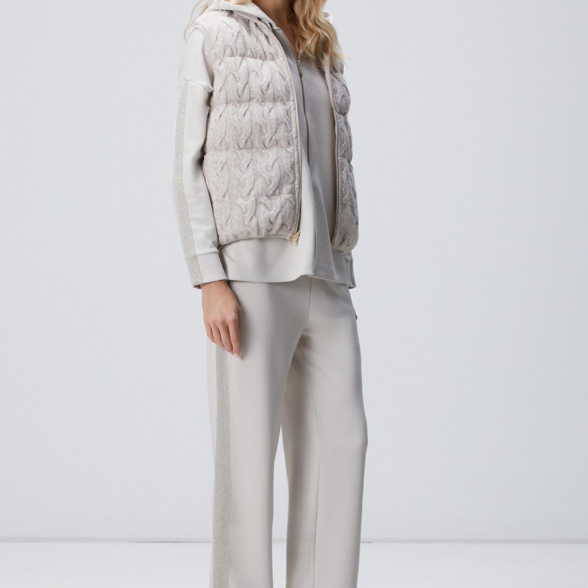 Network Kadın Bej Kapüşonlu Triko Garnili Sweatshirt