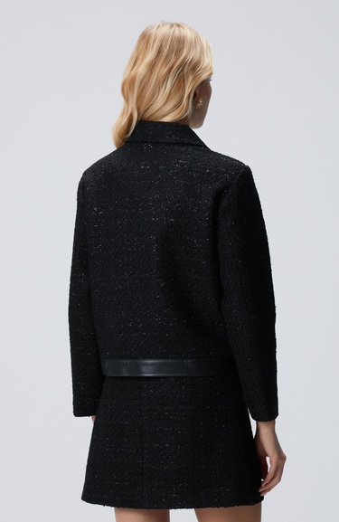  Network Kadın Siyah Düğmeli Garnili Kısa Tweed Ceket