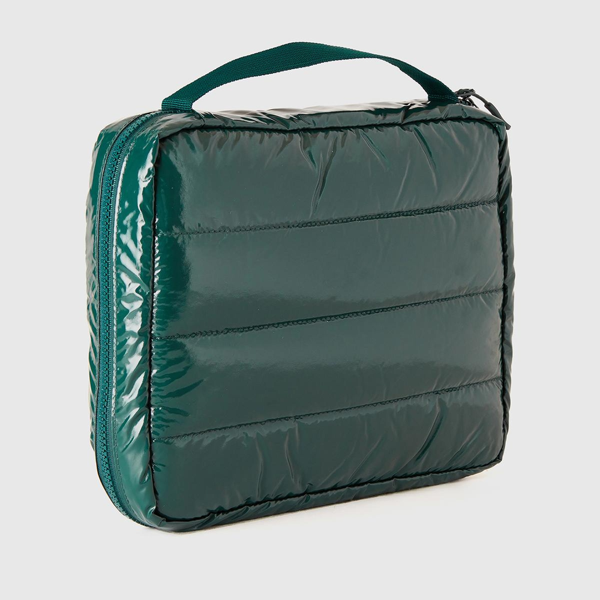 Unisex Koyu Yeşil Dolgulu Parlak Organizer Çanta