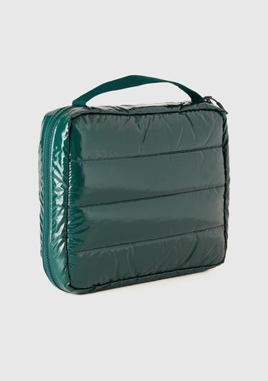  Unisex Koyu Yeşil Dolgulu Parlak Organizer Çanta