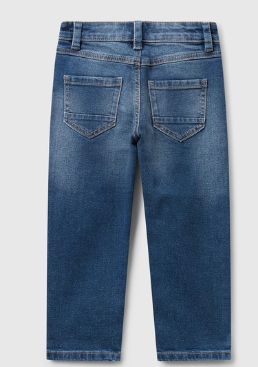  Erkek Çocuk Önü Logo İşlemeli 5 Cepli Ağartılmış Denim Pantolon