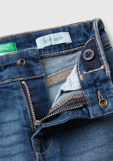 Erkek Çocuk Önü Logo İşlemeli 5 Cepli Ağartılmış Denim Pantolon
