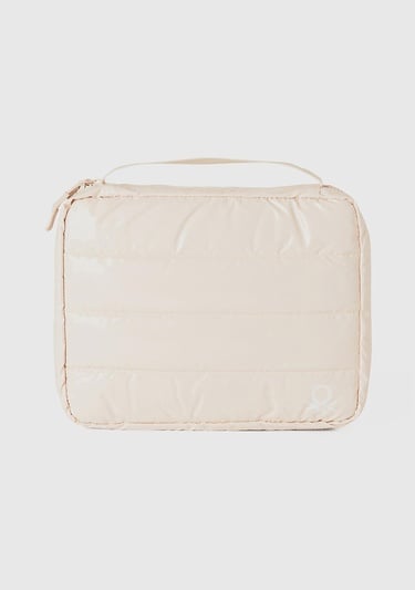  Unisex Krem Dolgulu Parlak Organizer Çanta