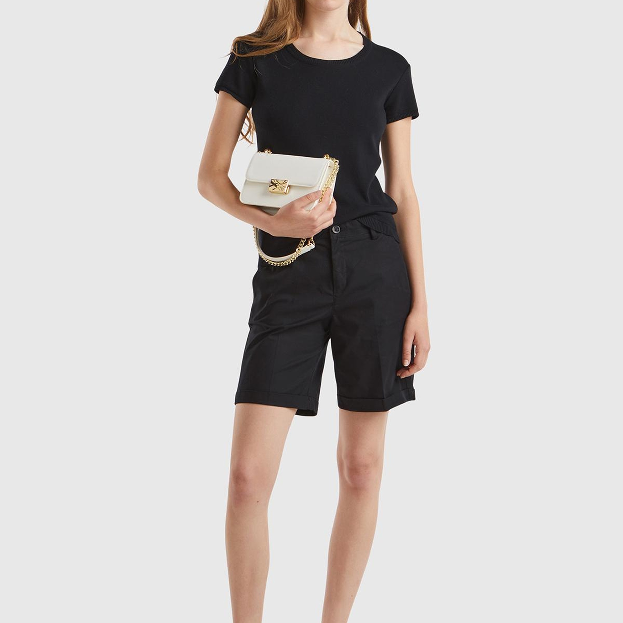 Kadın Siyah %100 Koton Bisiklet Yaka Kısa Kollu Kazak