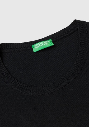  Kadın Siyah %100 Koton Bisiklet Yaka Kısa Kollu Kazak