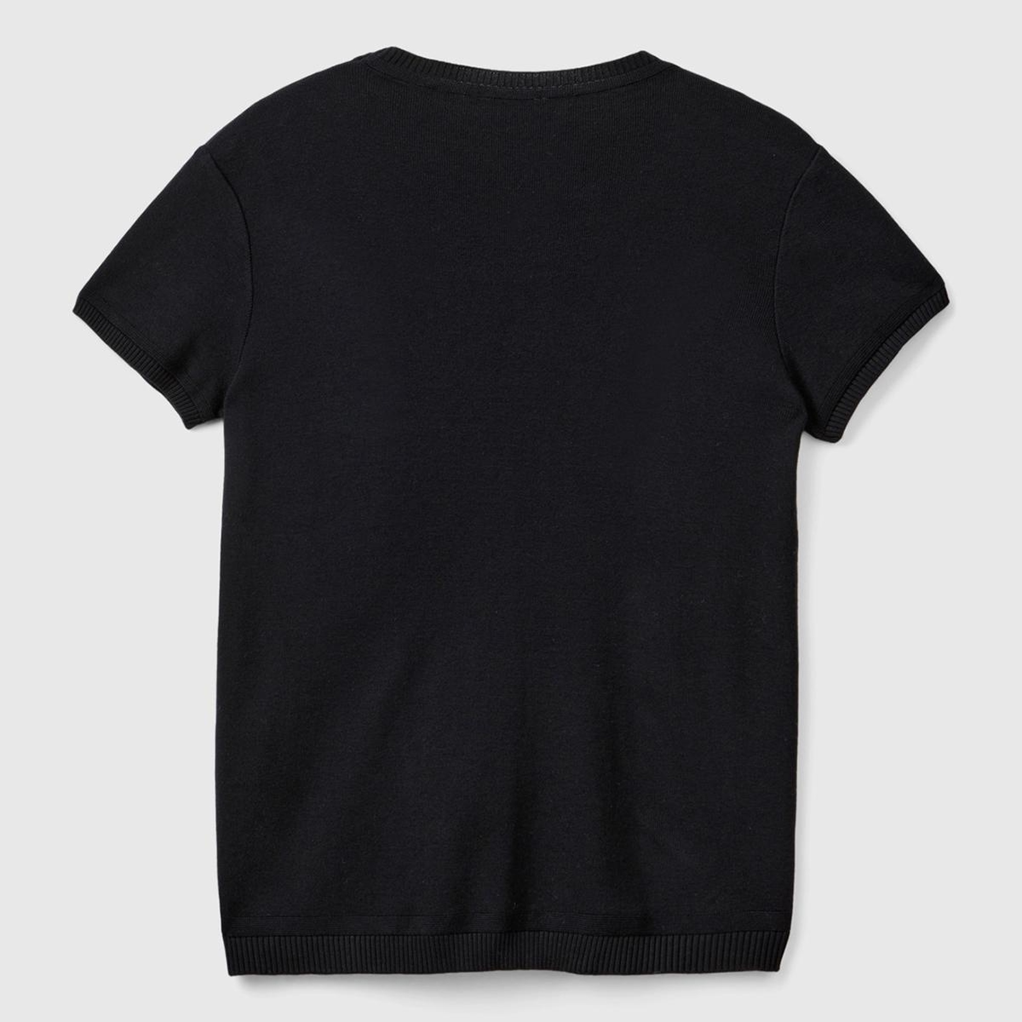 Kadın Siyah %100 Koton Bisiklet Yaka Kısa Kollu Kazak