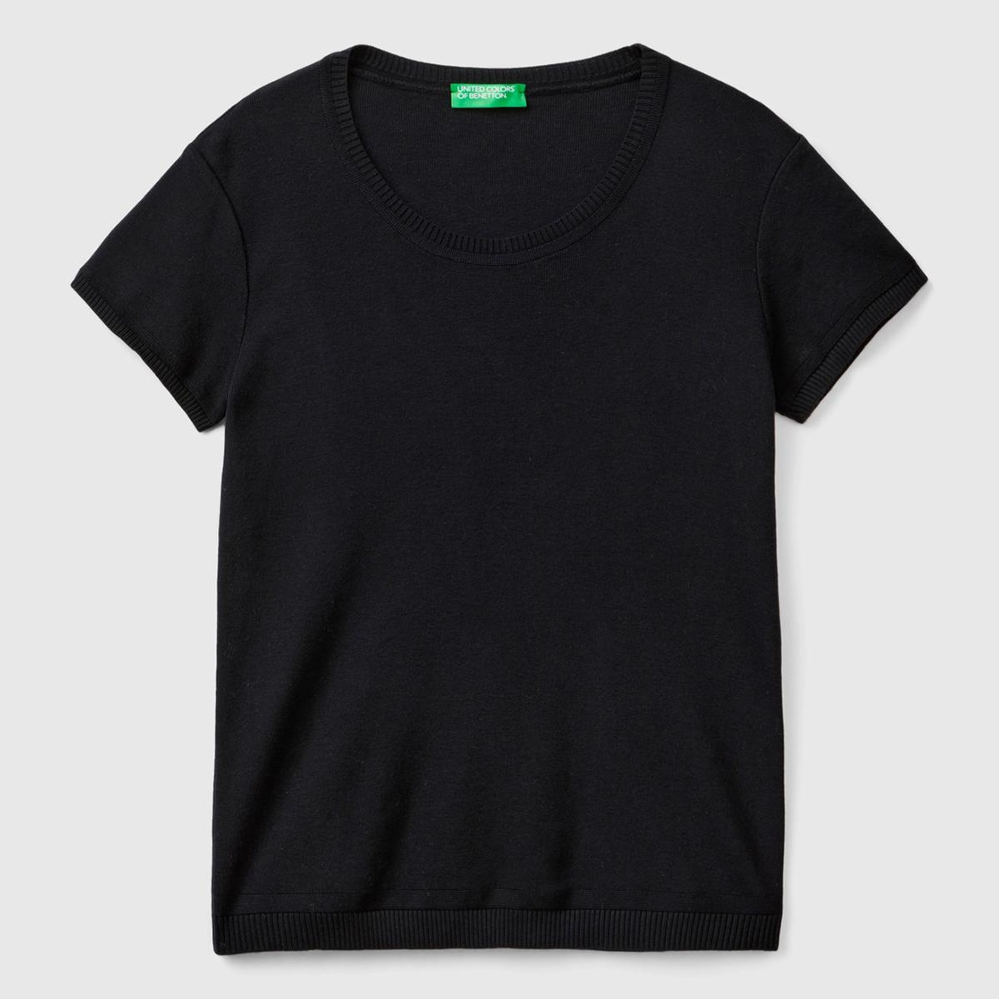 Kadın Siyah %100 Koton Bisiklet Yaka Kısa Kollu Kazak