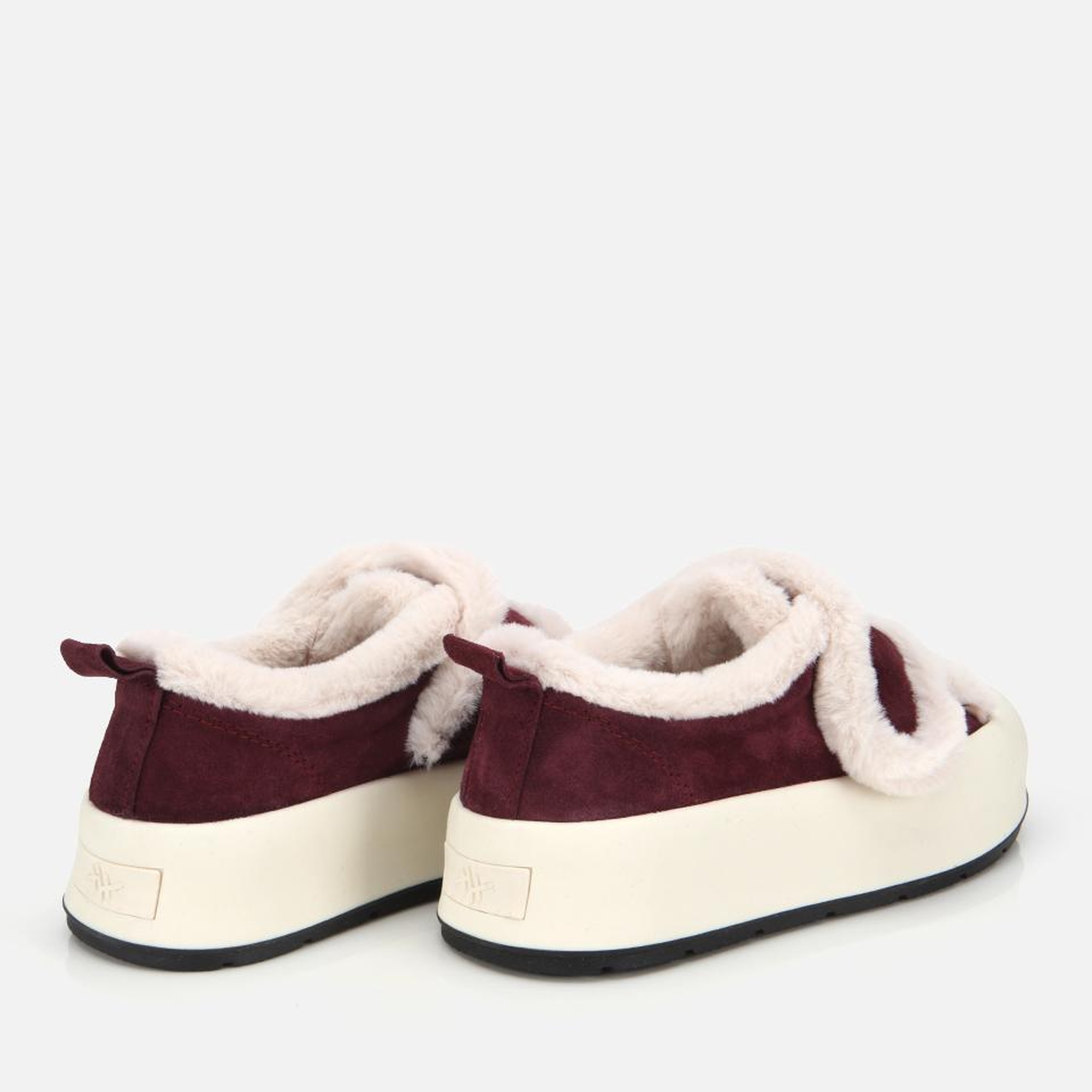 Kadın Süet Deri Bordo İçi Kürklü Kalın Bantlı Spor Ayakkabı