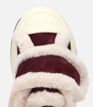  Kadın Süet Deri Bordo İçi Kürklü Kalın Bantlı Spor Ayakkabı