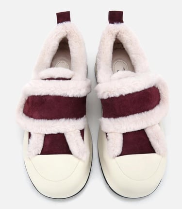  Kadın Süet Deri Bordo İçi Kürklü Kalın Bantlı Spor Ayakkabı