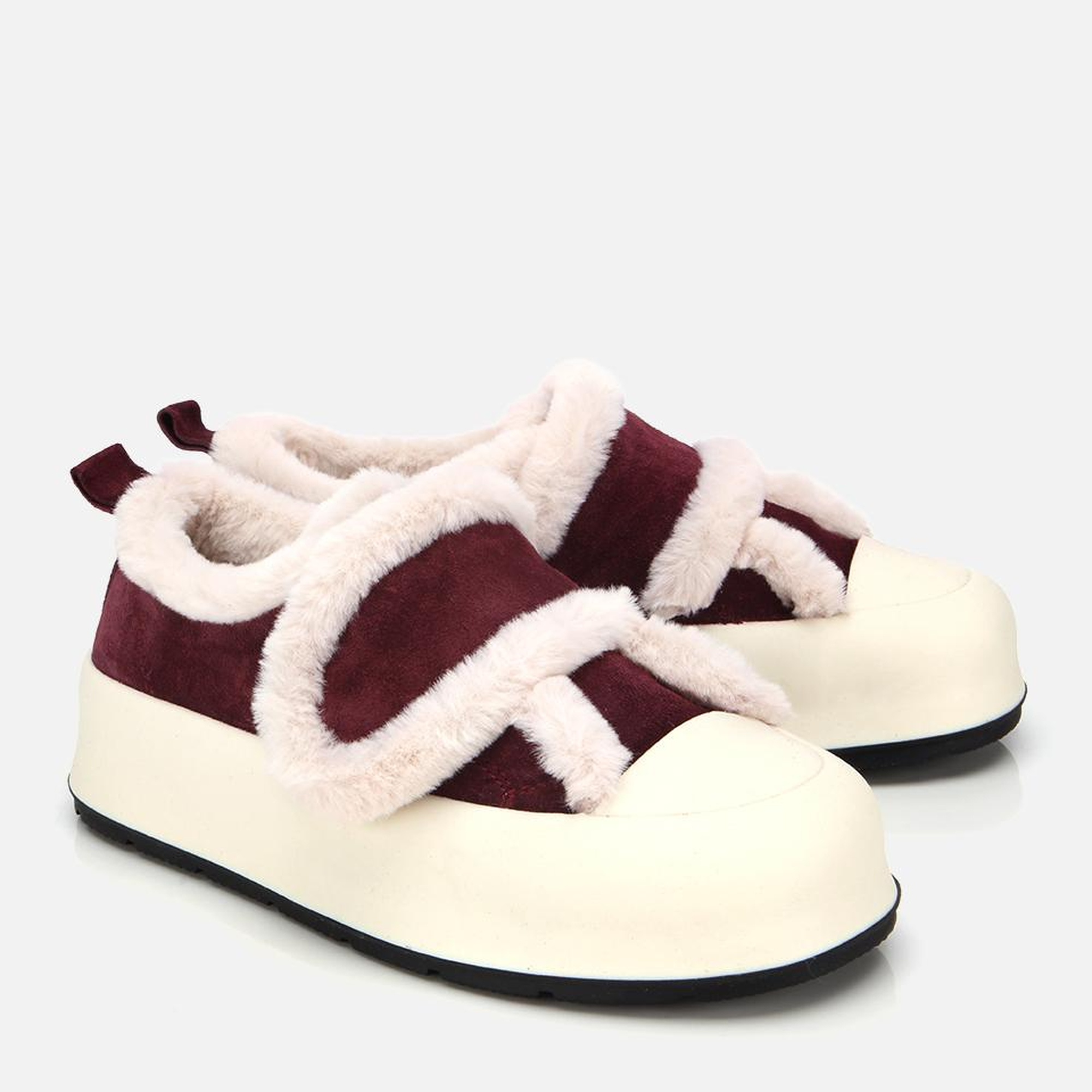 Kadın Süet Deri Bordo İçi Kürklü Kalın Bantlı Spor Ayakkabı