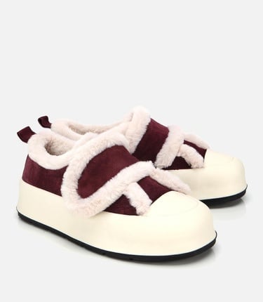  Kadın Süet Deri Bordo İçi Kürklü Kalın Bantlı Spor Ayakkabı