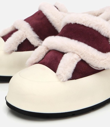  Kadın Süet Deri Bordo İçi Kürklü Kalın Bantlı Spor Ayakkabı