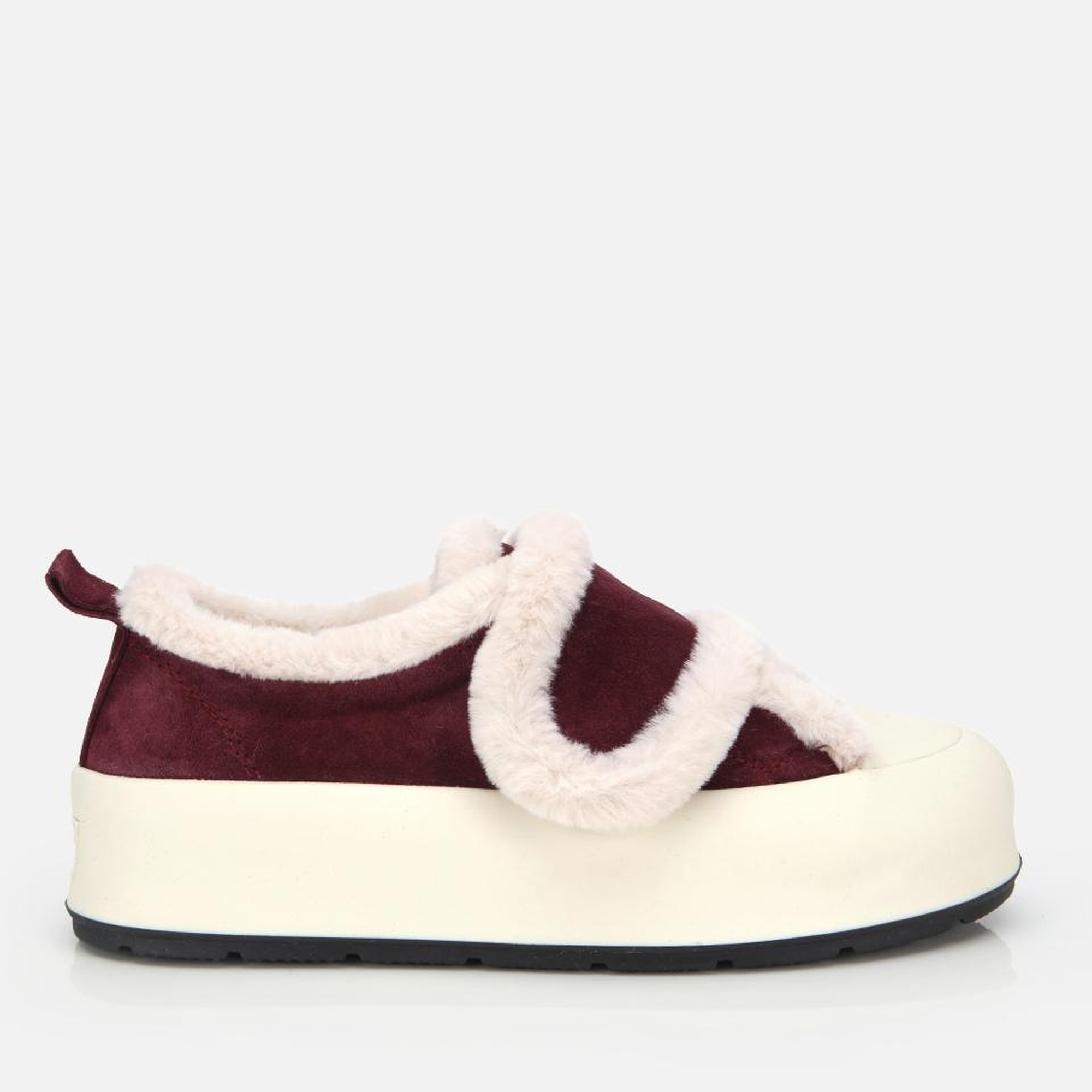 Kadın Süet Deri Bordo İçi Kürklü Kalın Bantlı Spor Ayakkabı