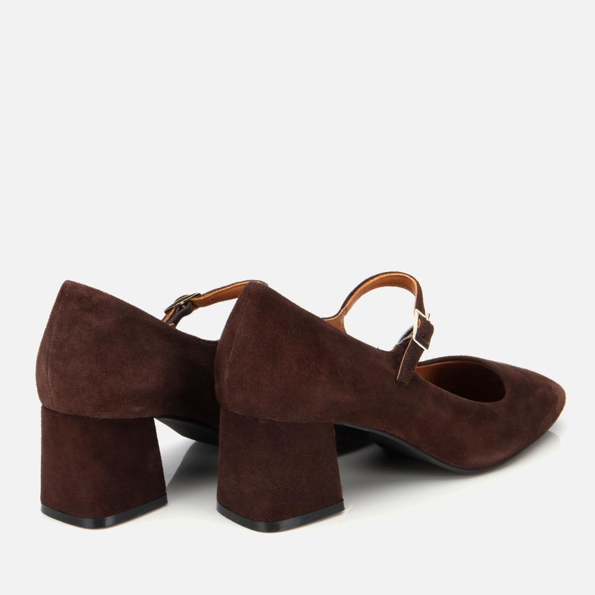 Kadın Süet Deri  Mary Jane Kahverengi  Kalın Topuklu Ayakkabı