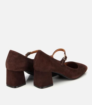  Kadın Süet Deri  Mary Jane Kahverengi  Kalın Topuklu Ayakkabı