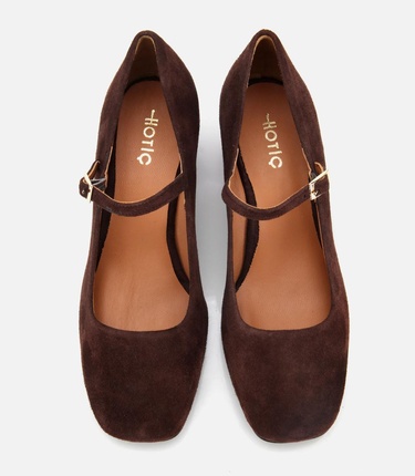  Kadın Süet Deri  Mary Jane Kahverengi  Kalın Topuklu Ayakkabı