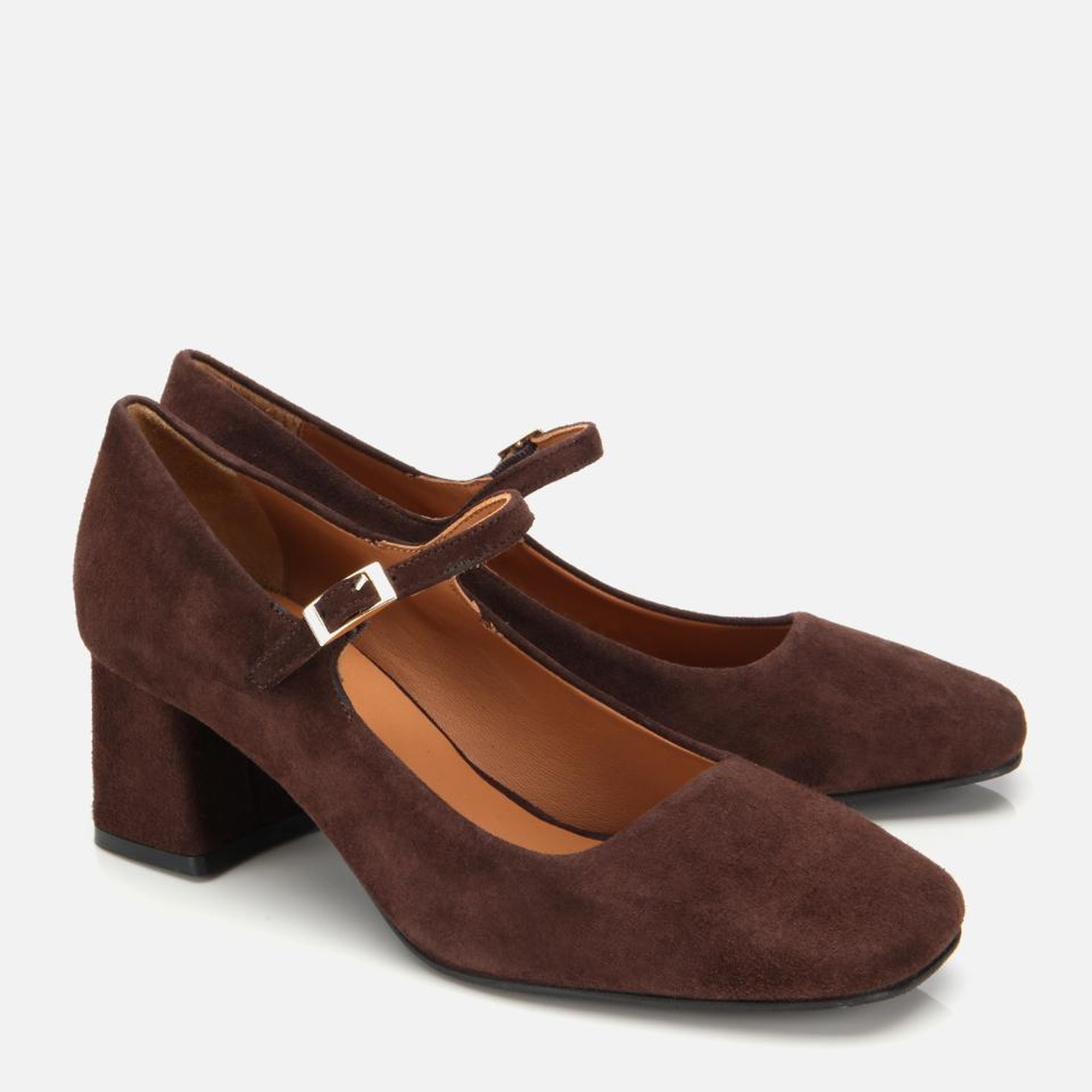 Kadın Süet Deri  Mary Jane Kahverengi  Kalın Topuklu Ayakkabı