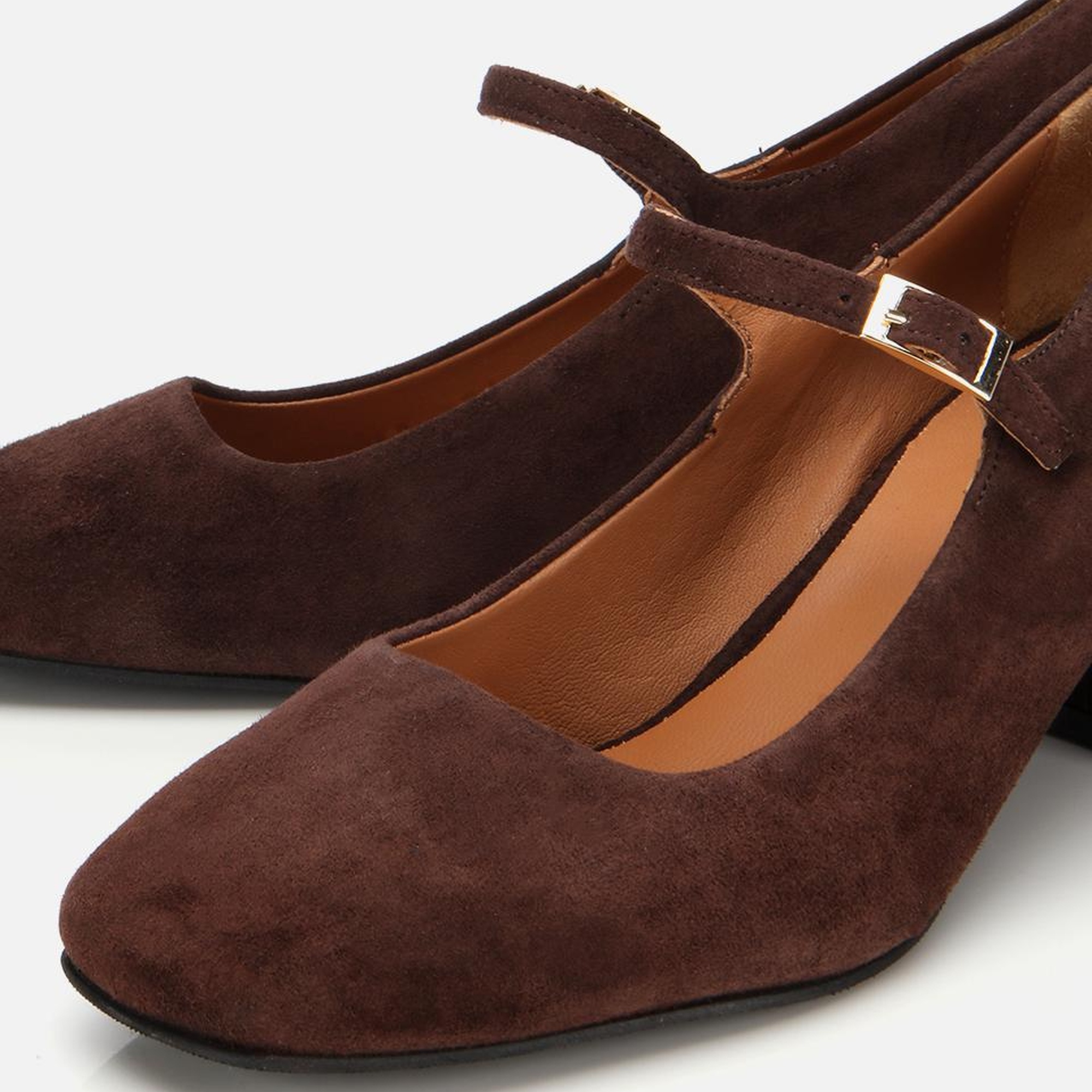 Kadın Süet Deri  Mary Jane Kahverengi  Kalın Topuklu Ayakkabı