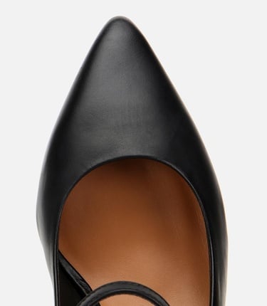  Kadın Deri Mary Jane Siyah  İnce Bantlı Stiletto