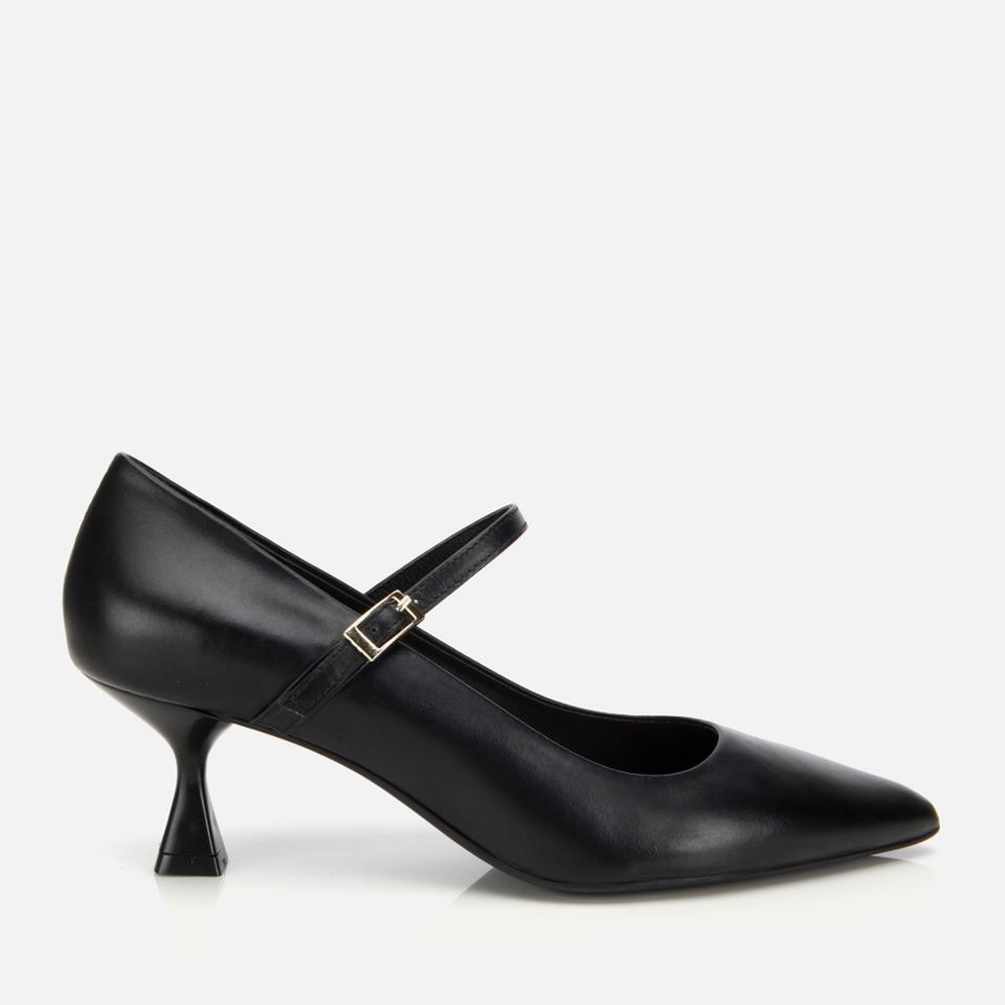 Kadın Deri Mary Jane Siyah  İnce Bantlı Stiletto