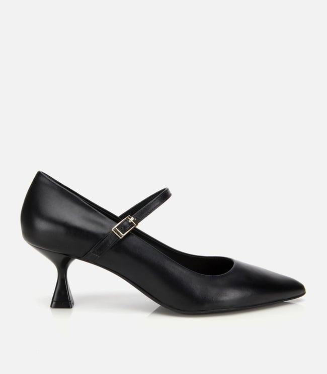  Kadın Deri Mary Jane Siyah  İnce Bantlı Stiletto