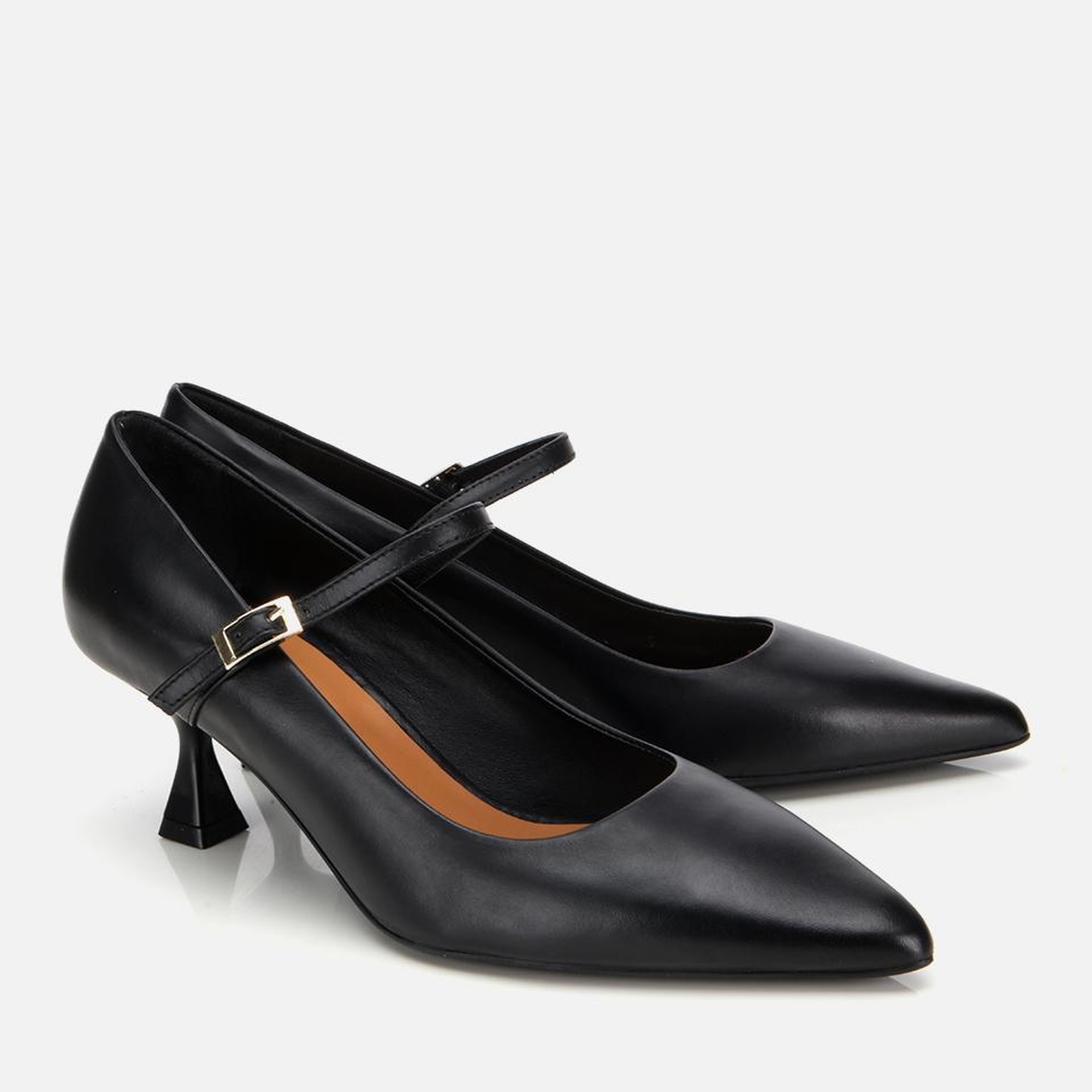 Kadın Deri Mary Jane Siyah  İnce Bantlı Stiletto