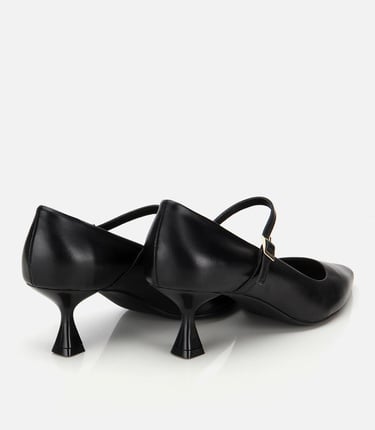  Kadın Deri Mary Jane Siyah  İnce Bantlı Stiletto