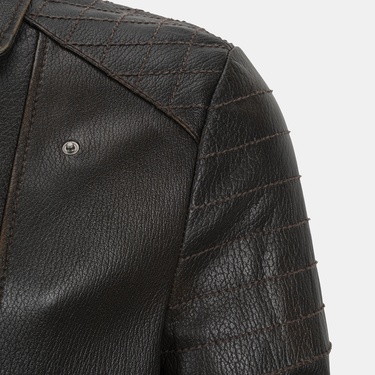  DESA Erkek Siyah Vintage Deri Biker Ceket