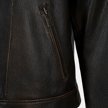  DESA Erkek Siyah Vintage Deri Biker Ceket