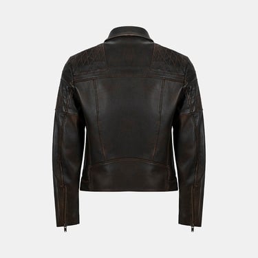  DESA Erkek Siyah Vintage Deri Biker Ceket