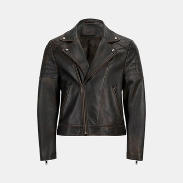  DESA Erkek Siyah Vintage Deri Biker Ceket