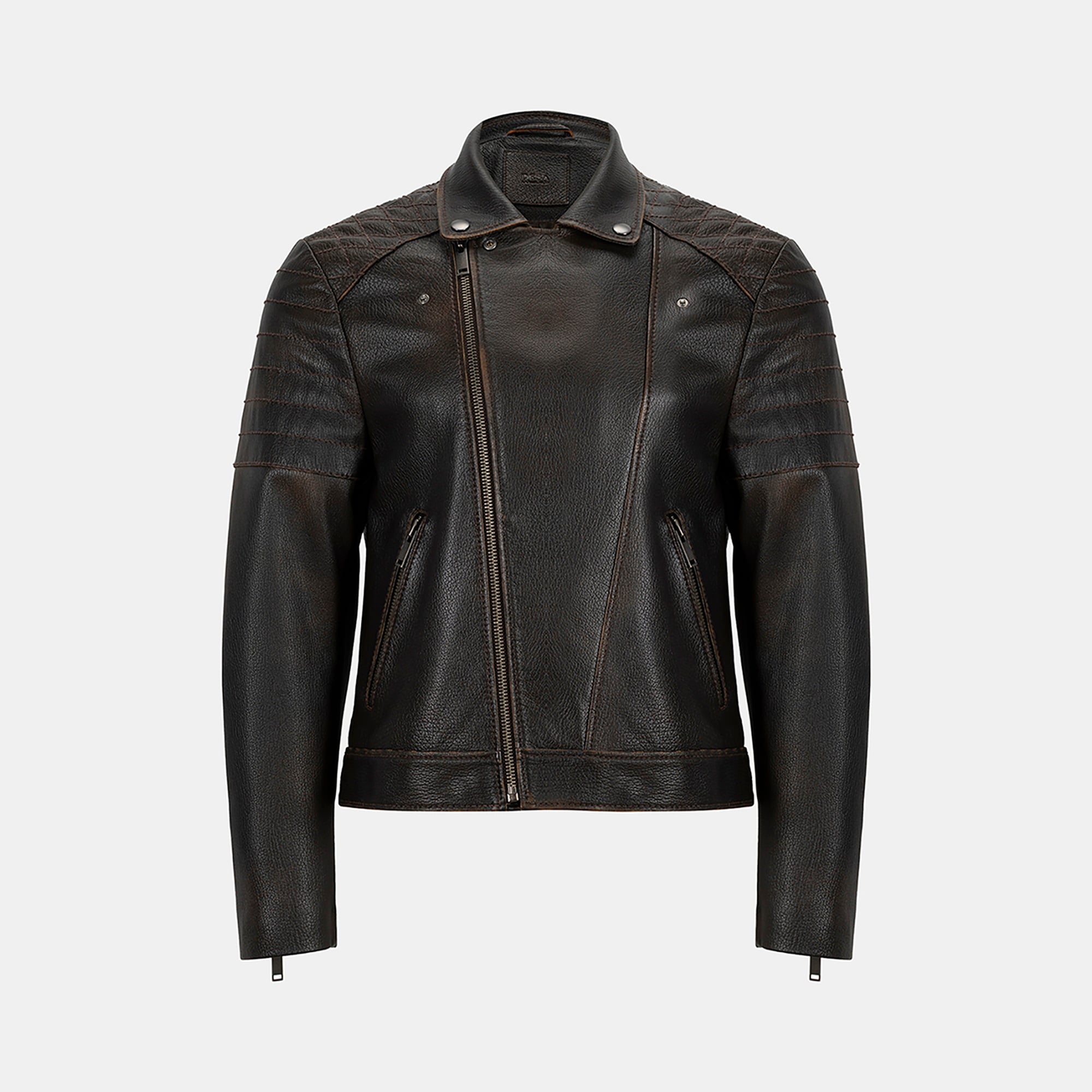 DESA Erkek Siyah Vintage Deri Biker Ceket