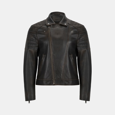  DESA Erkek Siyah Vintage Deri Biker Ceket