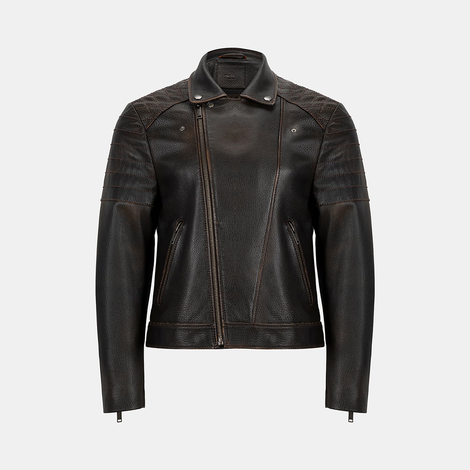  DESA Erkek Siyah Vintage Deri Biker Ceket