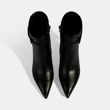  Kadın Siyah Metal Tokalı İnce Topuklu Deri Bot
