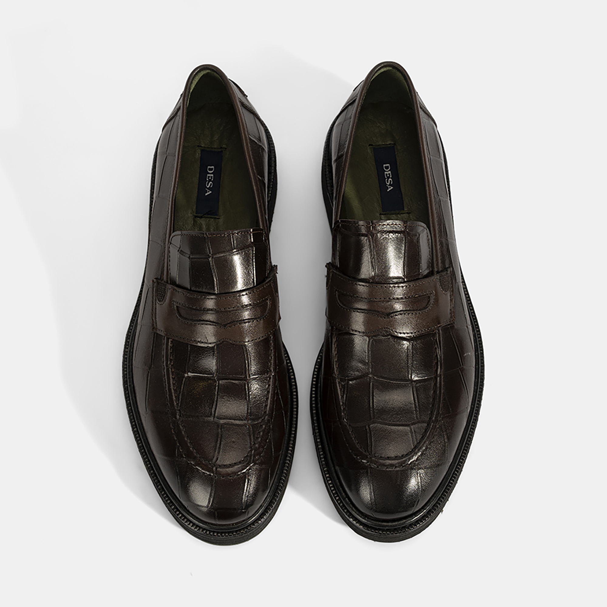 Erkek Kahve Kroko Baskılı Deri Loafer