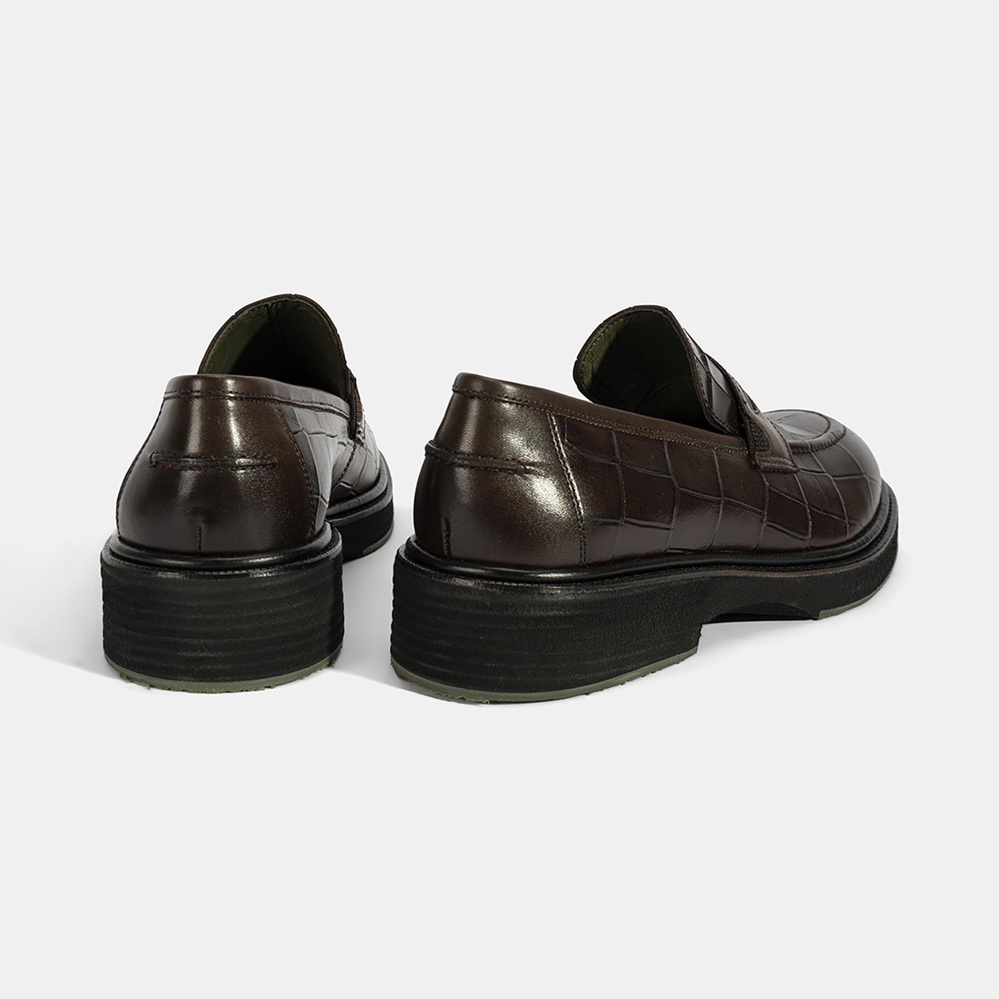 Erkek Kahve Kroko Baskılı Deri Loafer