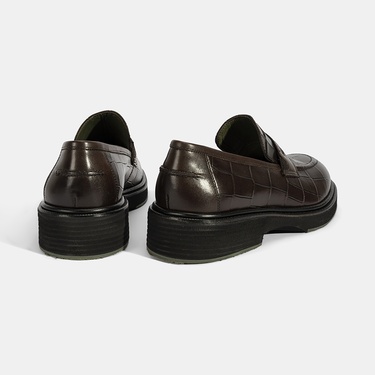  Erkek Kahve Kroko Baskılı Deri Loafer