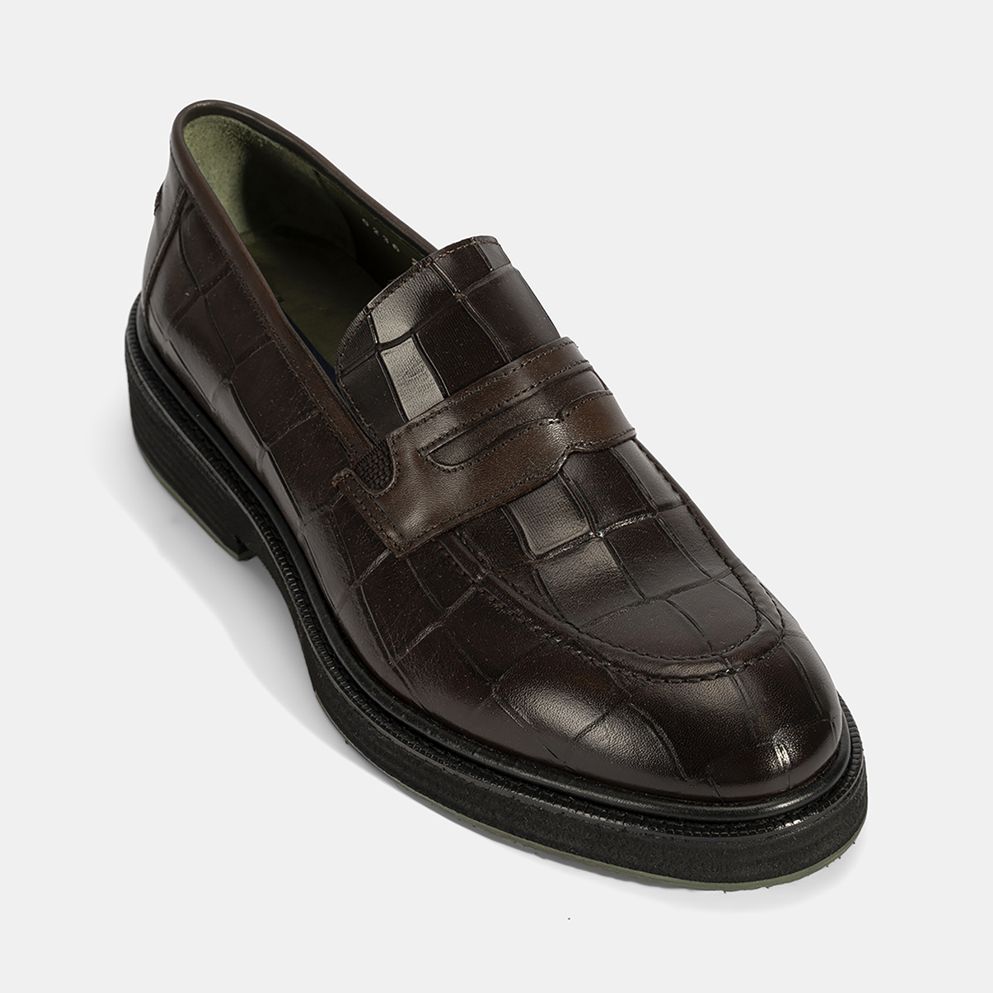 Erkek Kahve Kroko Baskılı Deri Loafer