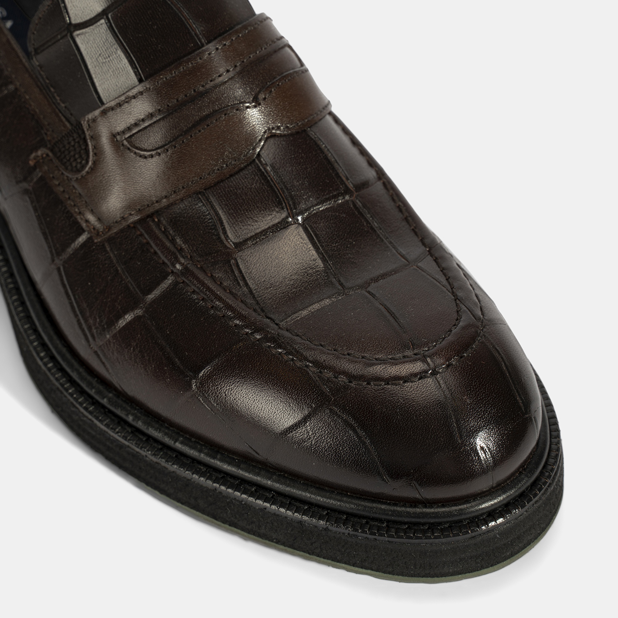 Erkek Kahve Kroko Baskılı Deri Loafer