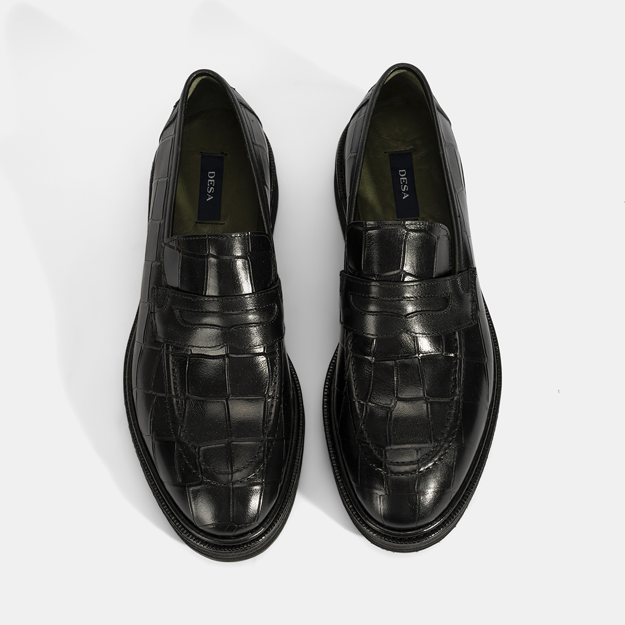 Erkek Siyah Kroko Baskılı Deri Loafer