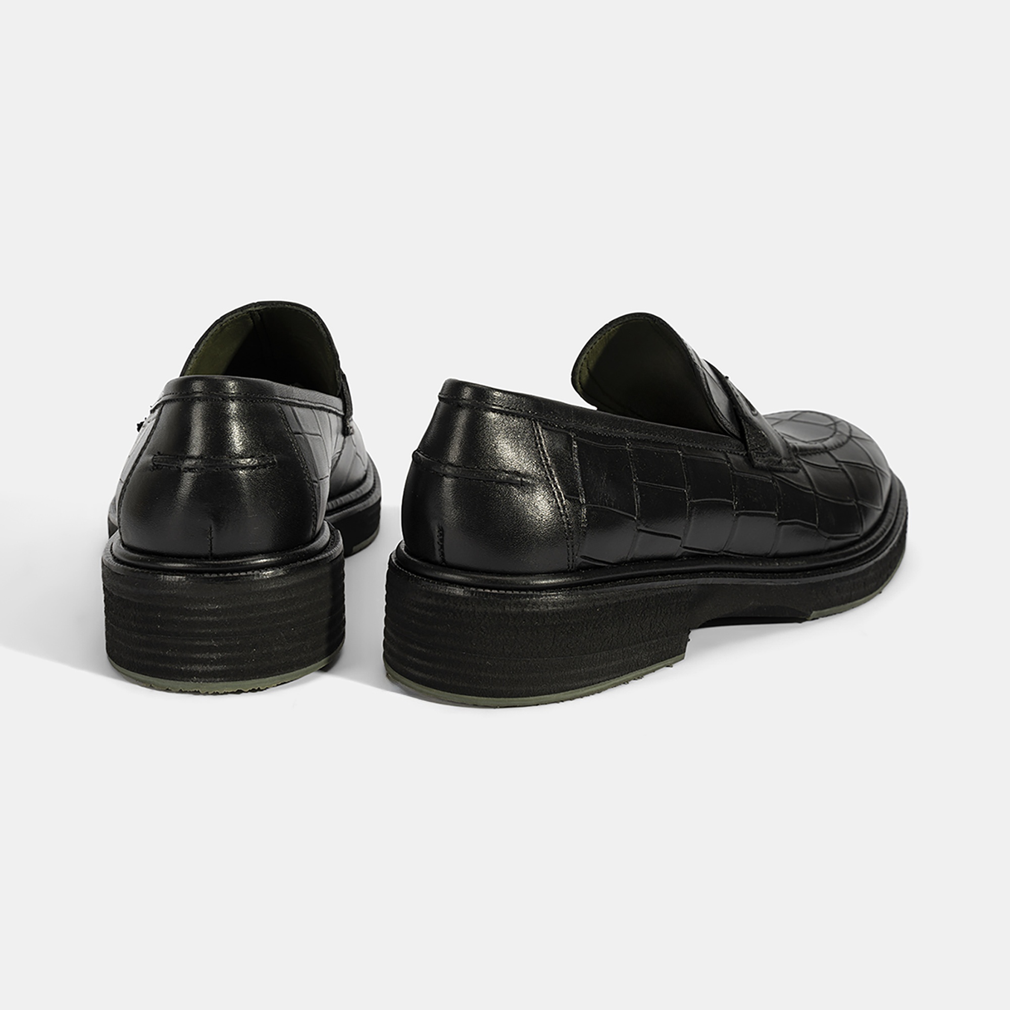 Erkek Siyah Kroko Baskılı Deri Loafer